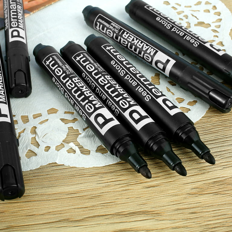 Daruoand 20pcs Permanent Marker Pens Bullet Tip Markers Waterproof Black  Marker Set Non-fading Paint Pens Works on Plastic Wood Stone Metal Glass  for Doodling Marking Writing 
