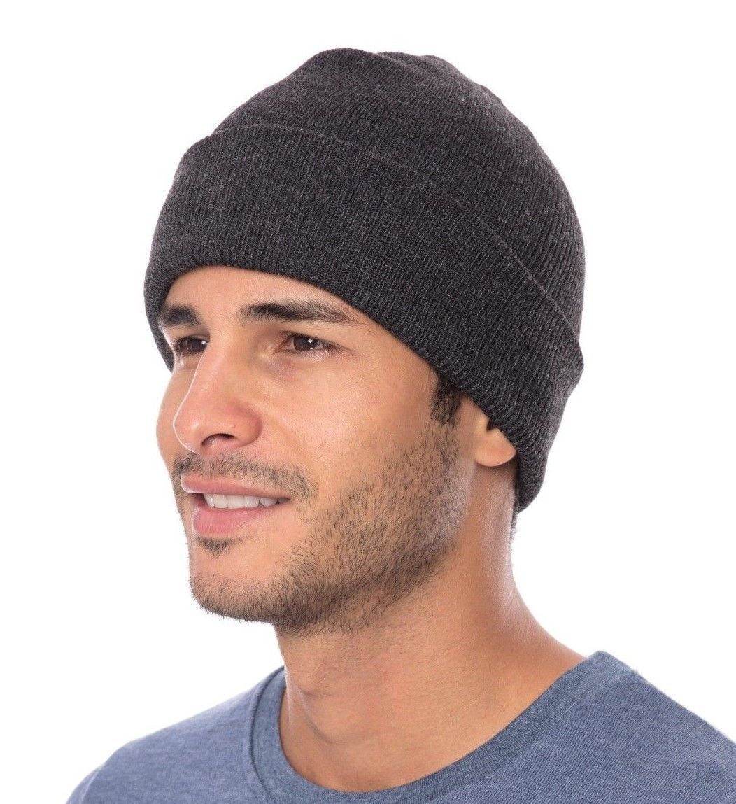 Men’s Striped Ribbed Slouchy Knit Beanie Winter Hat Warm Work Cap Soft Toboggan 