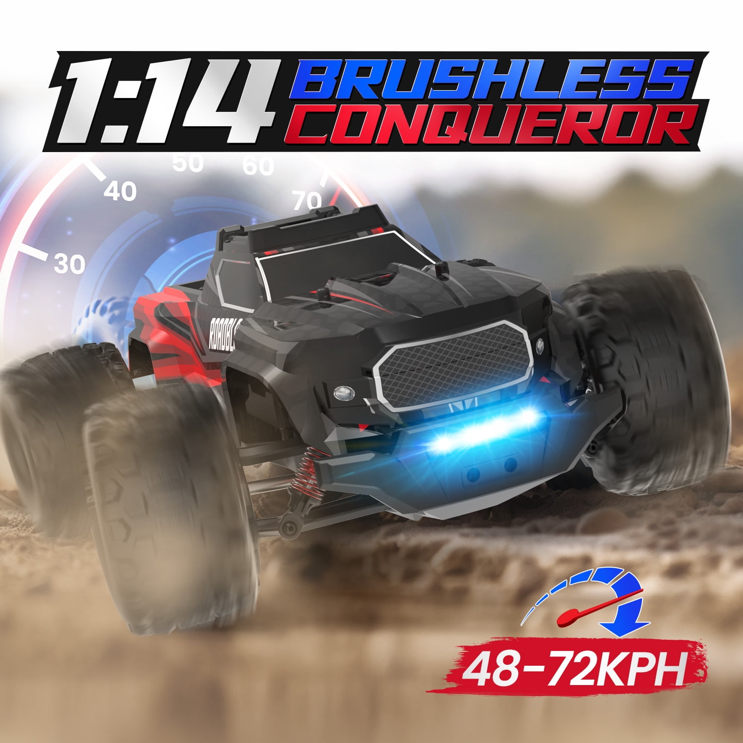 JoyStone 1:14 Fast RC Cars, Max 35+ mph Off-Road Hobby RC Trucks for Kids Adults, High-Speed Remote Control Car with Lights & Two 2S Lipo Batteries, Red