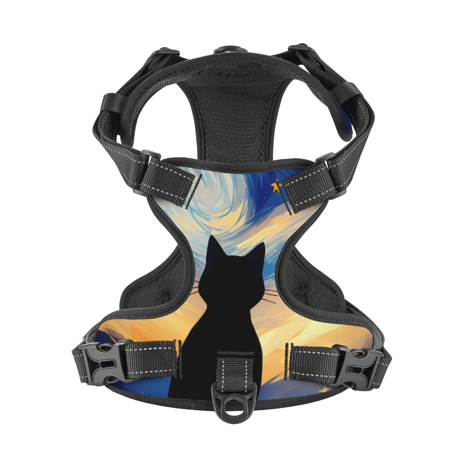 Picia Cat Under Starry Skies No-Pull Dog Harness Reflective Front Clip Vest with Handle,Step-in Air Dog Harness,Adjustable 2 Metal Rings 4 Buckles,Easy to Put on & Take Off X-Large