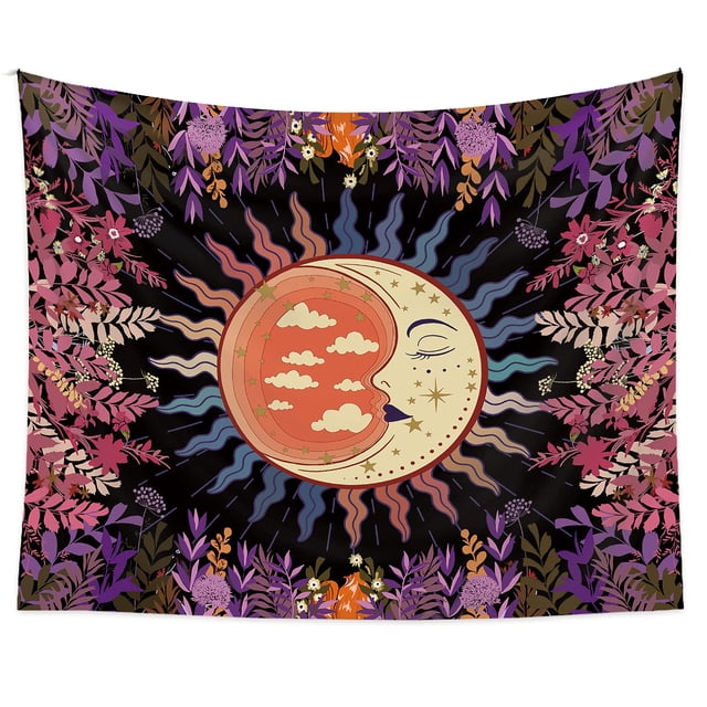 Tapiz de jardín de luna, tapiz de mandala floral para colgar en la pared, sueño psicodélico/tapiz de luna durmiente para dormitorio BANYUO Hogar