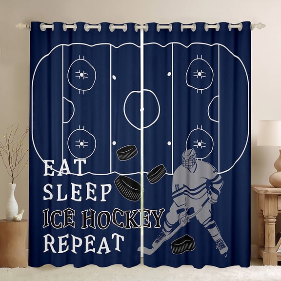 Castle Fairy Boys Girls Eat Sleep Ice Hockey Black Out Curtains,Ball Gamer Curtains Pack of 2 (42x63 Each),Sport Theme Bedroom Curtains,Luxury Bedroom Decor