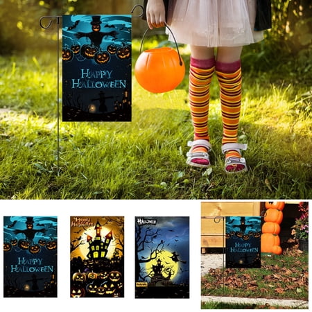 AZXY Happy Halloween Garden Flag Double Sided 12x18 Inch Spooky Spooky Castle Jack-O-Lantern Moon Bat Print Halloween Decor for Outdoor Yard Patio Porch Farmhouse Home