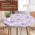 thumbnail image 4 of Purple Flowers Round Tablecloth, Fitted Table Cover with Elastic for 45"-54" Round Tables, Botanical Florals Plants Country Aesthetic Table Cloth Outdoor Indoor Dinning Party Waterproof Tablecloths, 4 of 7