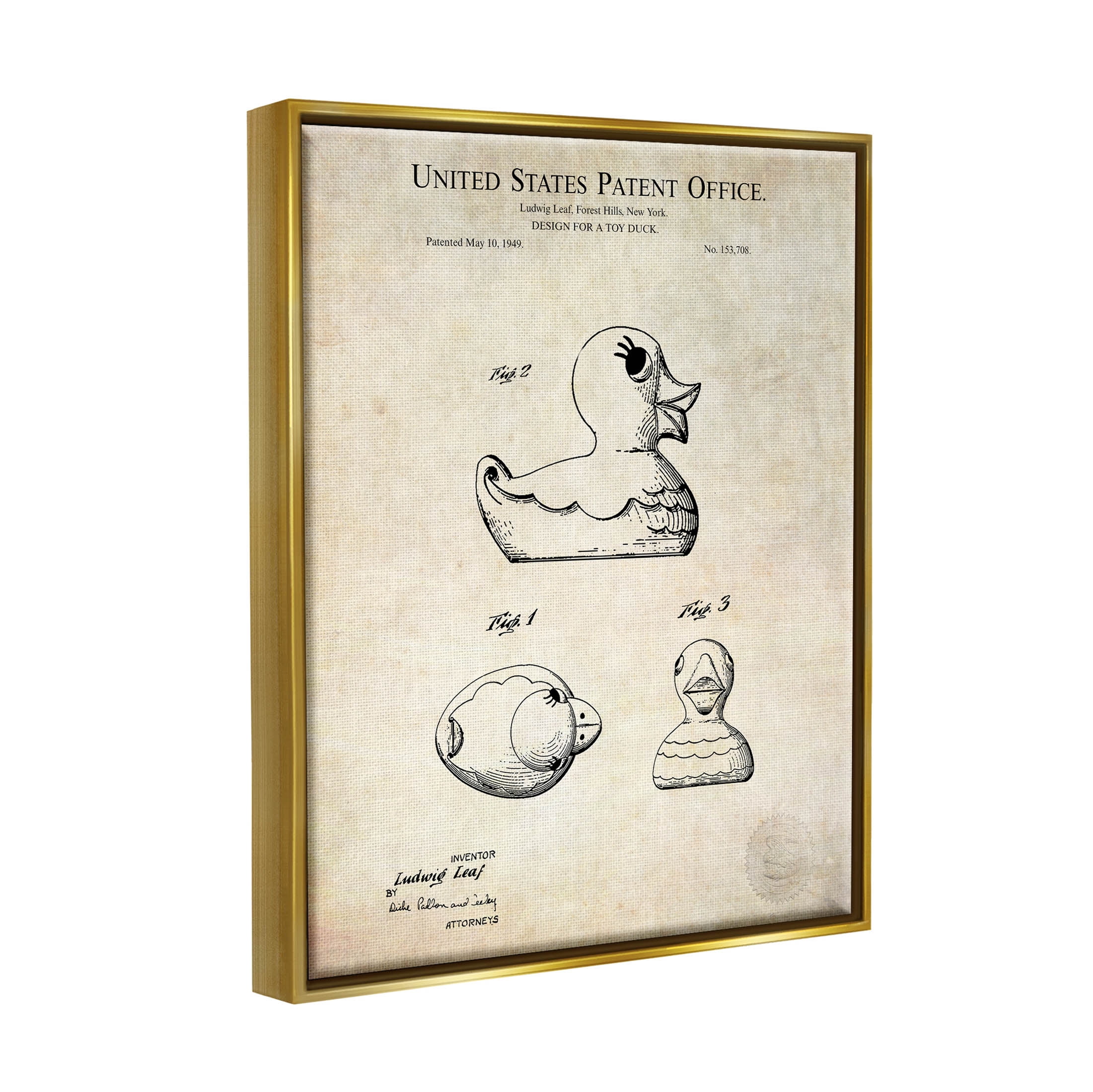 Stupell Industries Vintage Toy Duck Diagram Graphic Art Metallic Gold Floating Framed Canvas Print Wall Art, Design by Karl Hronek