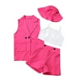 thumbnail image 2 of Toddler Kids Baby Girl Summer Clothes 2Y 3Y 4Y 5Y 6Y 7Y Sleeveless Blazer Vest Camis Crop Top Shorts Set Hat 4Pcs Summer Outfits, 2 of 10