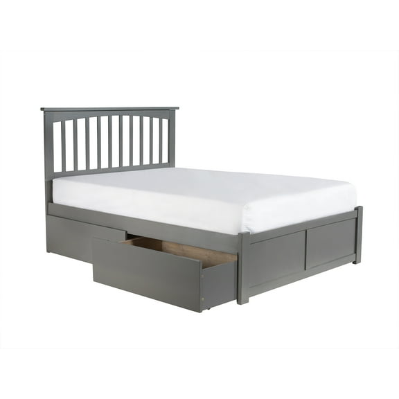 Mission Platform Bed with Flat Panel Foot Board and 2 Urban Bed Drawers in Gray