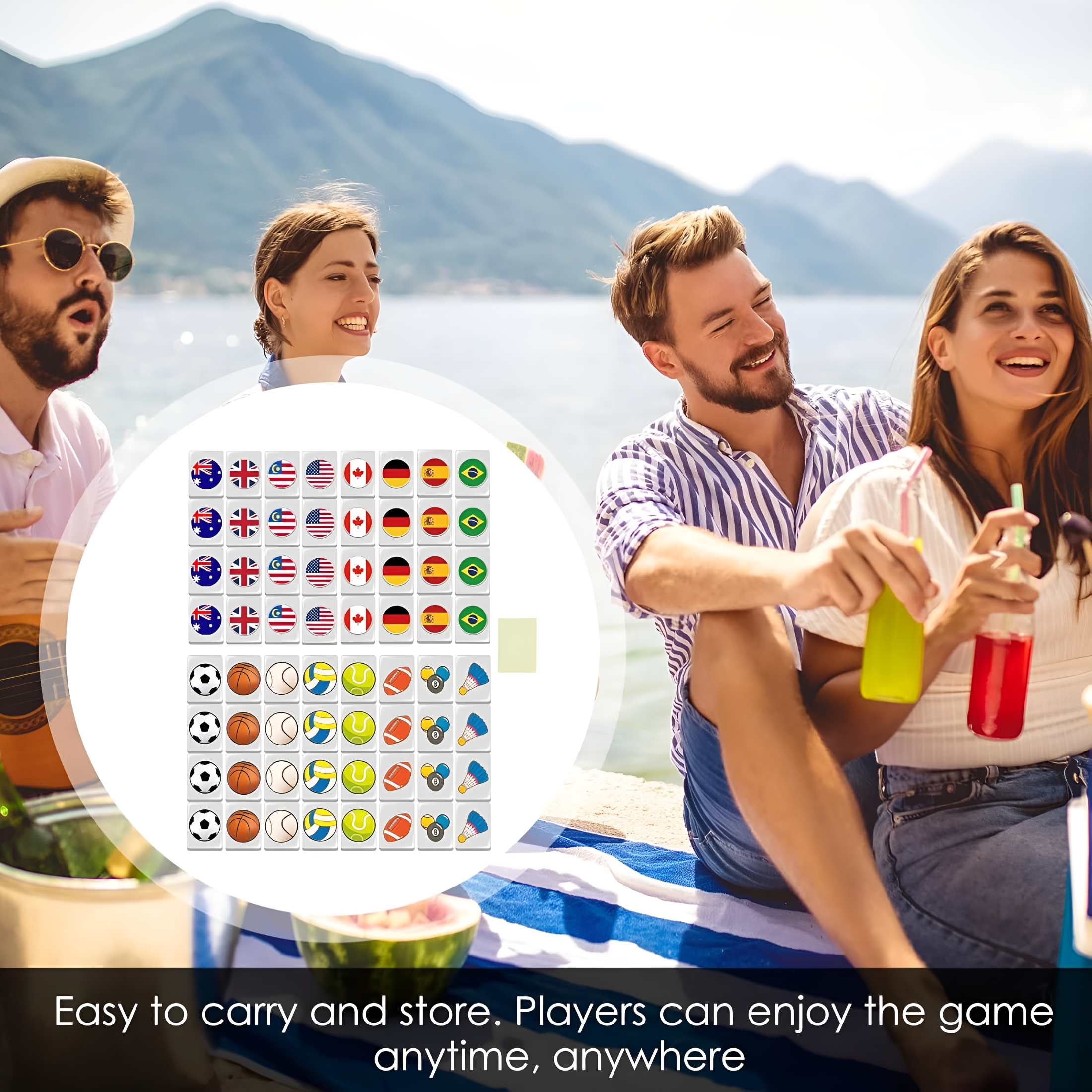 BESTSKY Seaside Escape Game Blocks,Family Party Games Mahjong Tiles Set,Seaside Game Mahjong Sets Design Colored Flags for Easy Recognition and Operation,Mahjong Tile Set for Spring Picnic