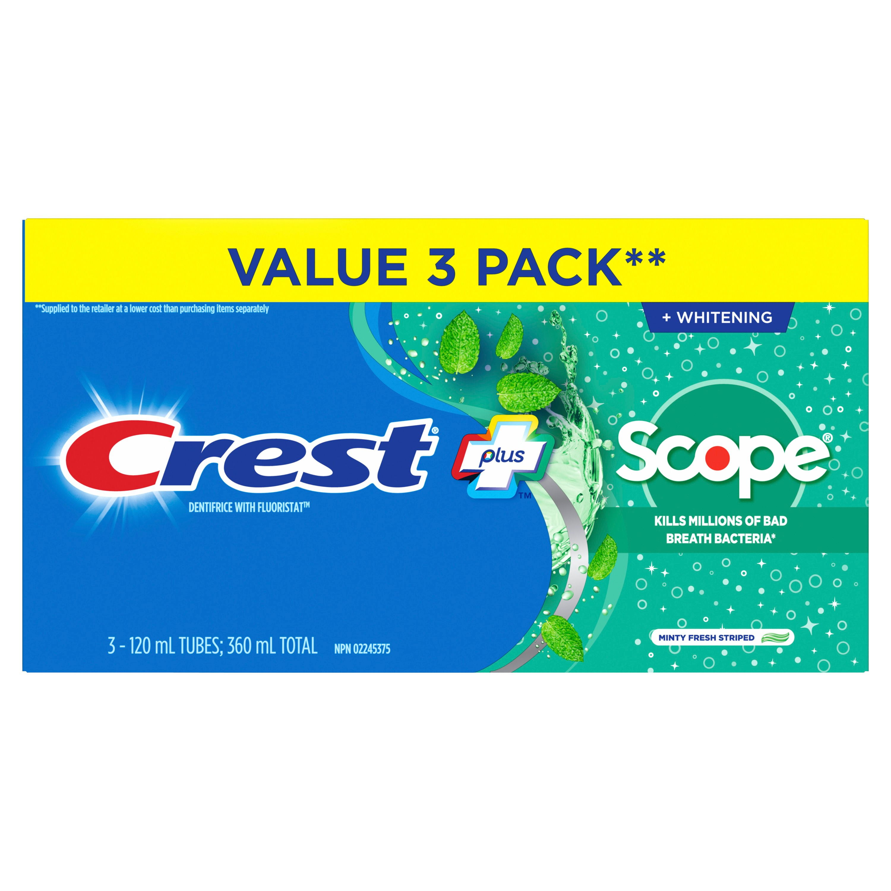 Crest Complete Whitening Plus Scope Toothpaste, Minty Fresh, 3 x 120 mL, 360ML