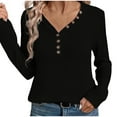thumbnail image 2 of Ashirexll Winter Tops for Long Sleeve Shirts for Casual V-Neck Solid Color Loose Fitting Button Down Blouse, 2 of 3
