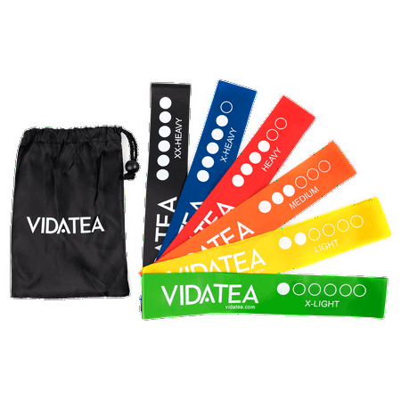 Fitness Pro Workout Bag - VIDA Resistance Bands for Exercise, Fitness, Set of 6 12-Inch Loop Workout Bands for All Levels, with FREE BAG