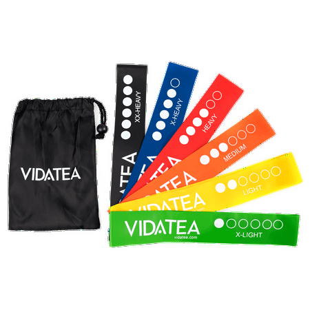 VIDA Resistance Bands for Exercise, Fitness, Set of 6 12-Inch Loop Workout Bands for All Levels, with FREE