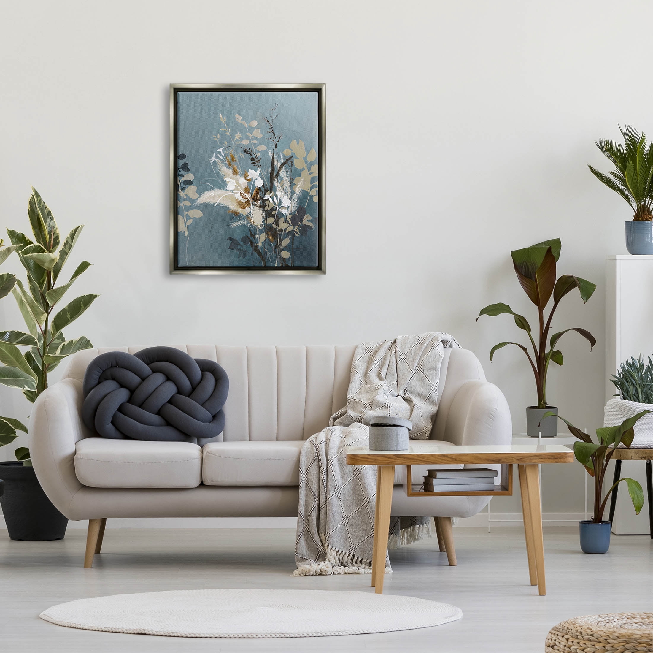 Stupell Industries Botanical Sprigs Modern Arrangement Graphic Art Luster Gray Floating Framed Canvas Print Wall Art, Design by Design Fabrikken