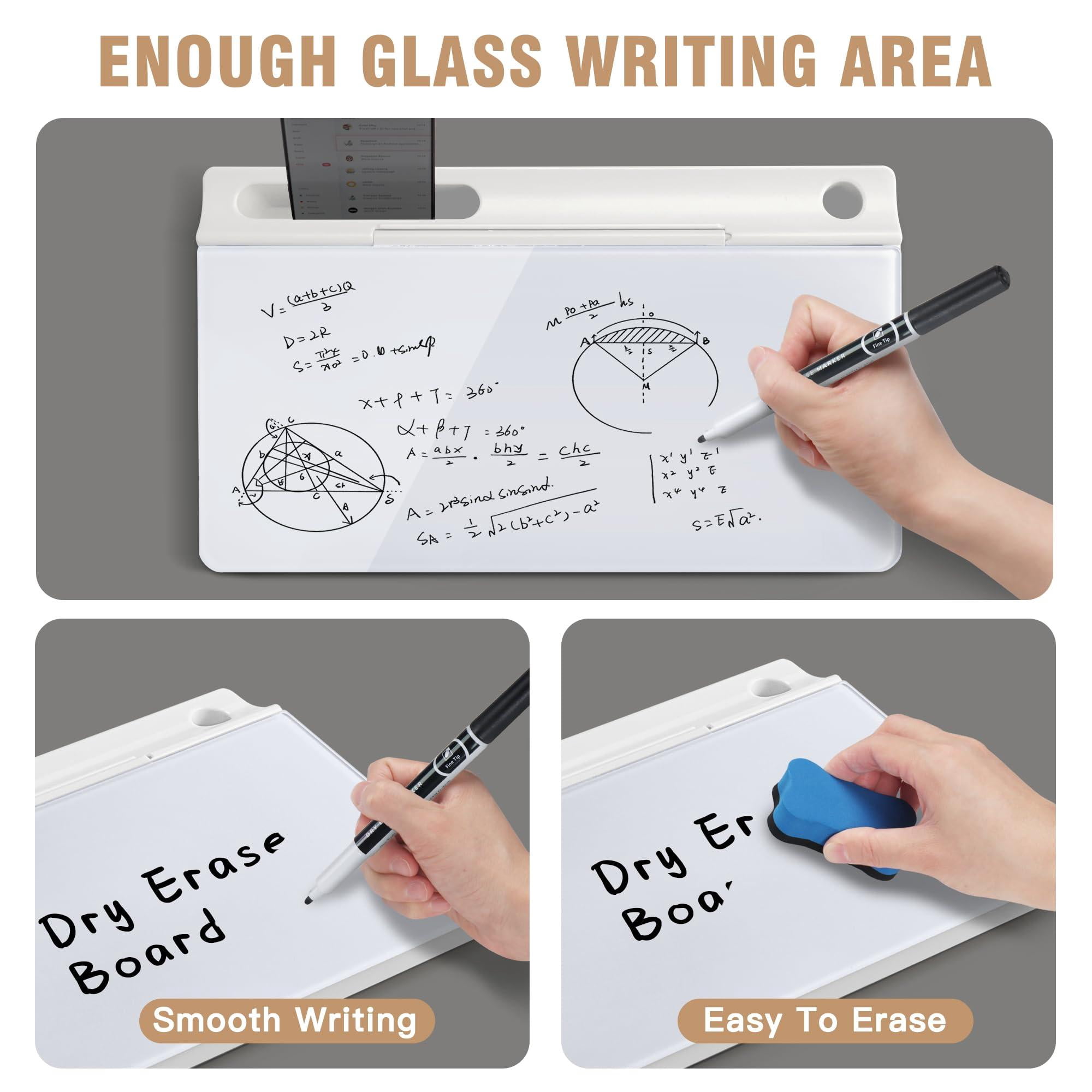 Desktop Glass Whiteboard With Storage  Small Dry Erase White Board Computer Pad Stand For Home School Office Desk Accessories -