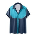 thumbnail image 2 of Camisa Elvqul Hombre Casual Manga Corta con Estampado de Bloques de Color Azul Celeste con Solapa Botones, 2 of 5