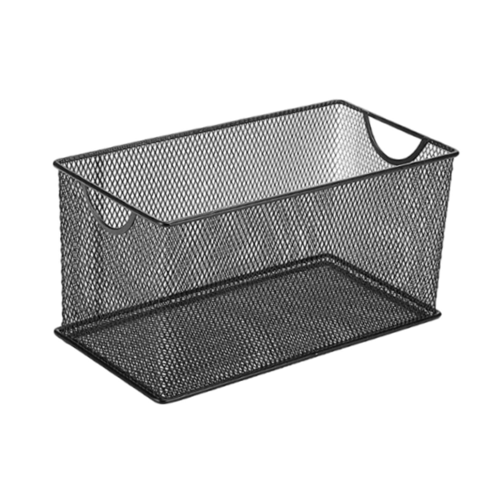 Fiocias CD Storage Box Organizing Container with Handles Multifunction Metal Mesh Basket Black