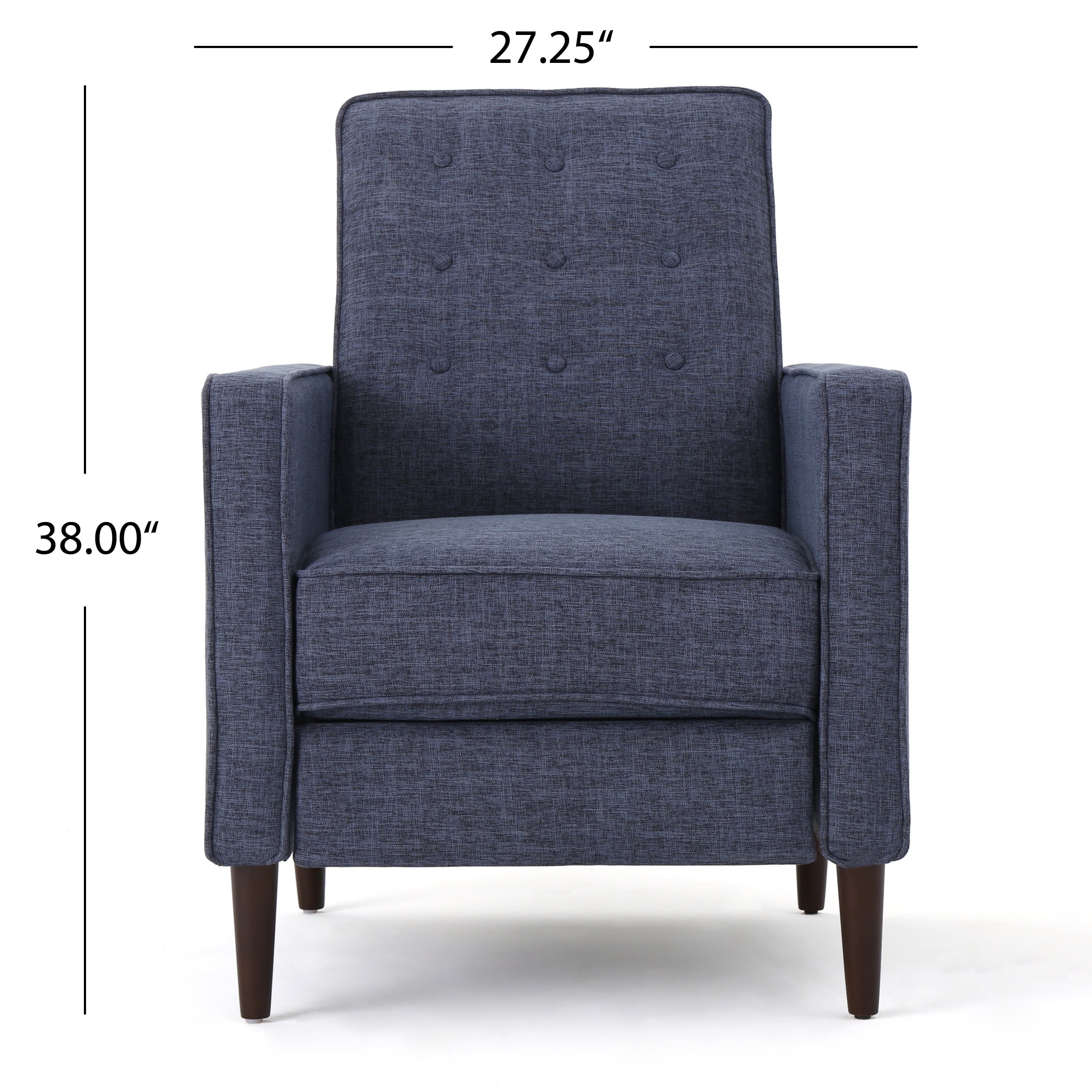 Noble House Marrin Standard Dark Blue Fabric Button Tufted Recliner