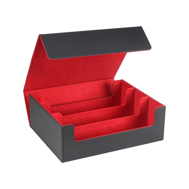Estuche para cartas con soporte para más de 1800 tarjetas, soporte de protección resistente para regalo de coleccionistas de tarjetas Negro forrado en rojo.