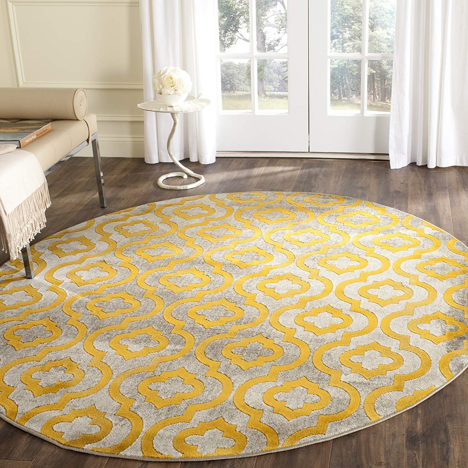 Safavieh Porcello Collection PRL7734C Light Grey and Yellow Round Area