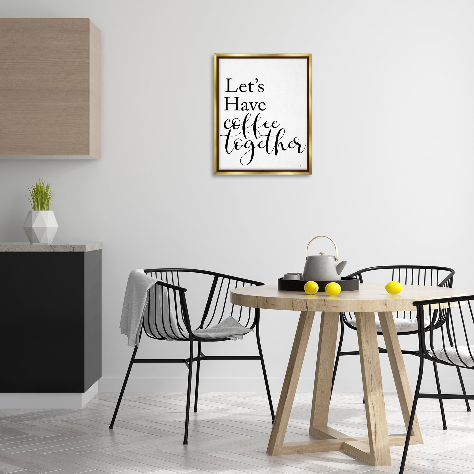 Stupell Industries Coffee Together Phrase Text & Numbers Painting Gold Floater Framed Canvas Art Print Wall Art, 17 x 21