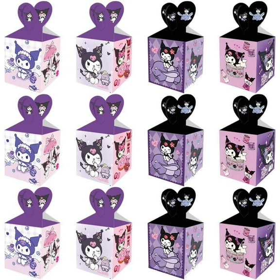12 Pcs Kuromi Party Candy Boxes for Anime Theme Birthday Party Supplies Decor, Kids Birthday Game Party Kraft Paper Gift Bag Decoration
