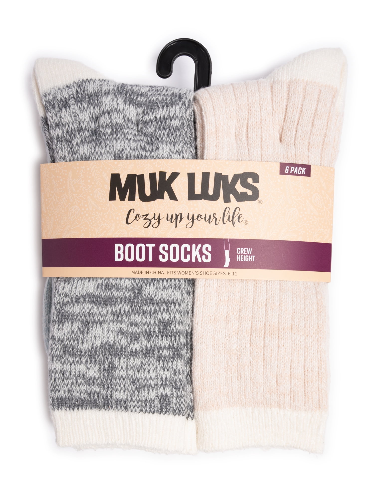MUK LUKS Women's Fluffy Dream Crew Socks, 6-Pack, One Size