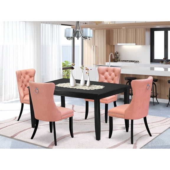 Coastal Charm 5 Piece Kitchen Dining Set - Rectangle Table & 4 Upholstered Chairs - Black Finish