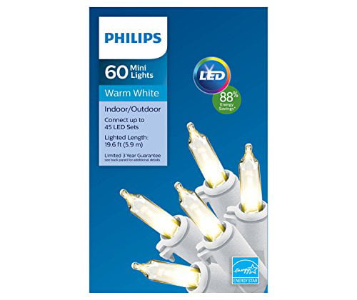 Philips 60 Count LED Multi Colored Mini Lights White Wire NEW IN BOX 