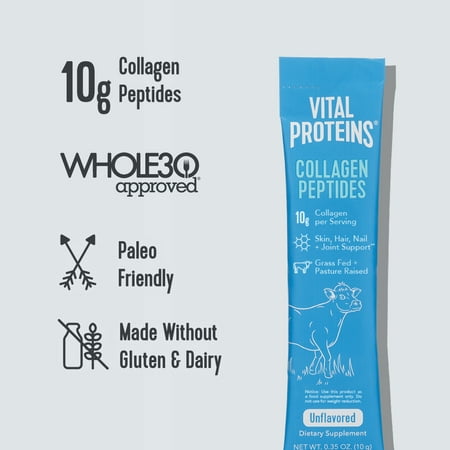 Vital Proteins Collagen Peptides Powder Stick Packs for Joints, Hair, Skin and Nails, Unflavored, 8 Count