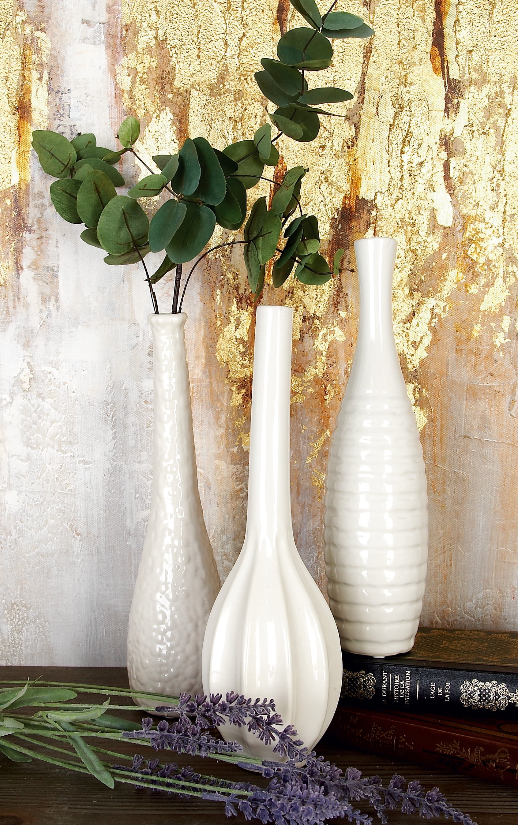 CosmoLiving by Cosmopolitan Modern Style Tall White Ceramic Bud Vases