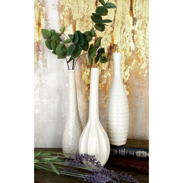 CosmoLiving by Cosmopolitan Modern Style Tall White Ceramic Bud Vases