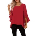 thumbnail image 2 of Sheghy Tops for Women Solid Ruffle 3/4 Sleeve Round Neck Summer Blouse Red M, 2 of 9