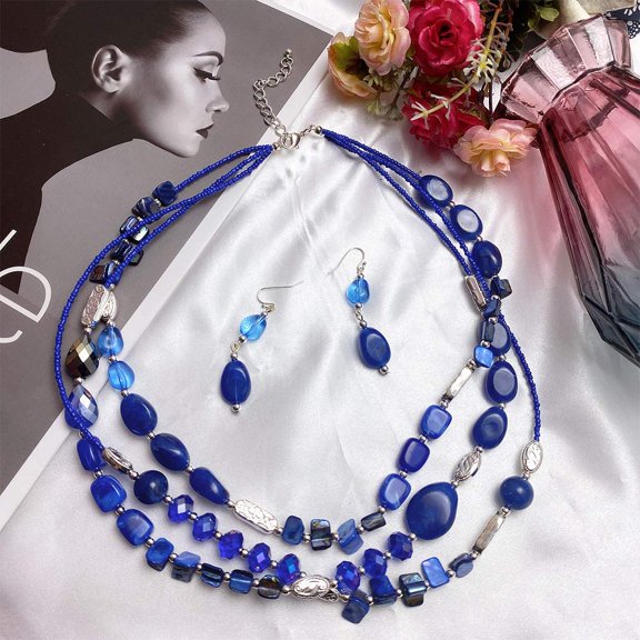 Bocar Multi Layer Shell Beaded Statement Necklace for Women Jewelry(N0001-Blue)