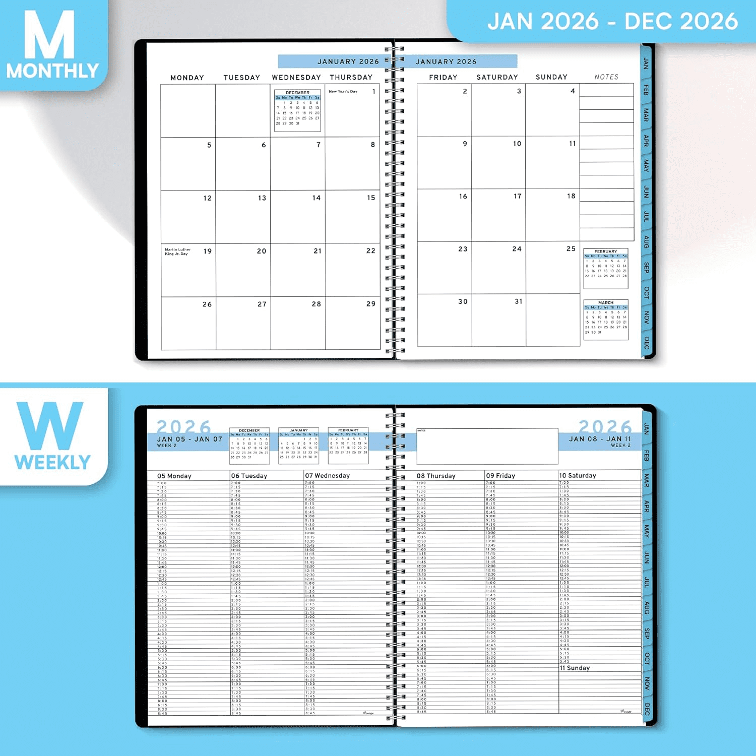 Ensight 2026 Appointment Book and Planner 8.5" x 11" Large Hourly Weekly Daily Schedule Book with Tabs, 15 Minute Time Slots, Calendar Organizer Jan 2026–Dec 2026 Appointment Planner - Blue