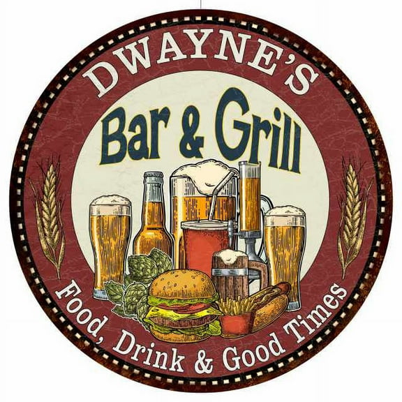 DWAYNE'S Bar and Grill 14" Round Metal Sign Kitchen Wall Decor 100140020270