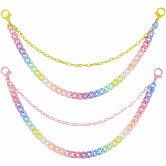 2Pcs Colorful Pants Chain Double Layer Punk Jean Keychain with Lobster Clasp Light Pink Yellow Waist Pocket Chain Accessories for Hip Hop Trousers Jeans Shorts Decorations Concerts Outfit diy