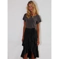 thumbnail image 5 of Women'S Boho Wrap Front Self Tie Knot Ruffle Hem Split Midi Skirt Black S, 5 of 8