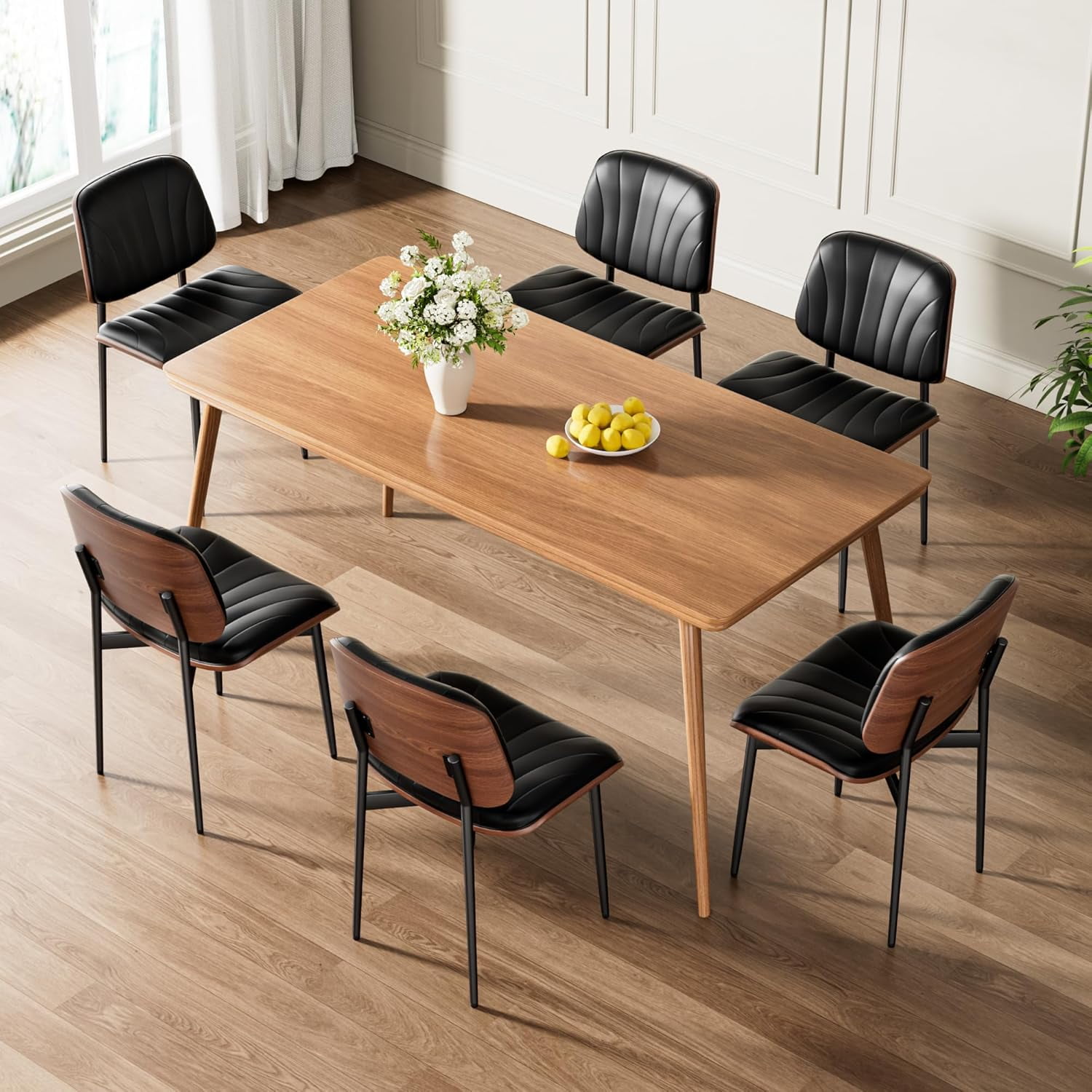 LainTene Modern Dining Room Chairs Set of 4, Faux Leather and Bentwood Design with Metal Legs, Ideal for Kitchen or Dining Space