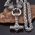thumbnail image 4 of 1 man's  Nordic zinc alloy Viking wolf head and hammer pendant necklace,silvery, 4 of 15