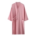 thumbnail image 2 of Puntoco Women's V-Neck Crinkle Cotton Gauze Wrap Robe, 3/4 Sleeve Breathable Sleep Bathrobe with Tie Belt & Pocket Pink XXL, 2 of 7