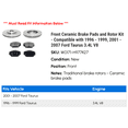 thumbnail image 2 of Front Ceramic Brake Pads and Rotor Kit - Compatible with 1996 - 1999, 2001 - 2007 Ford Taurus 3.4L V8 1997 1998 2002 2003 2004 2005 2006, 2 of 2