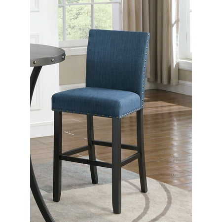 Roundhill Furniture Biony Fabric Bar Stool with Nailhead Trim in Blue (Set of 2)