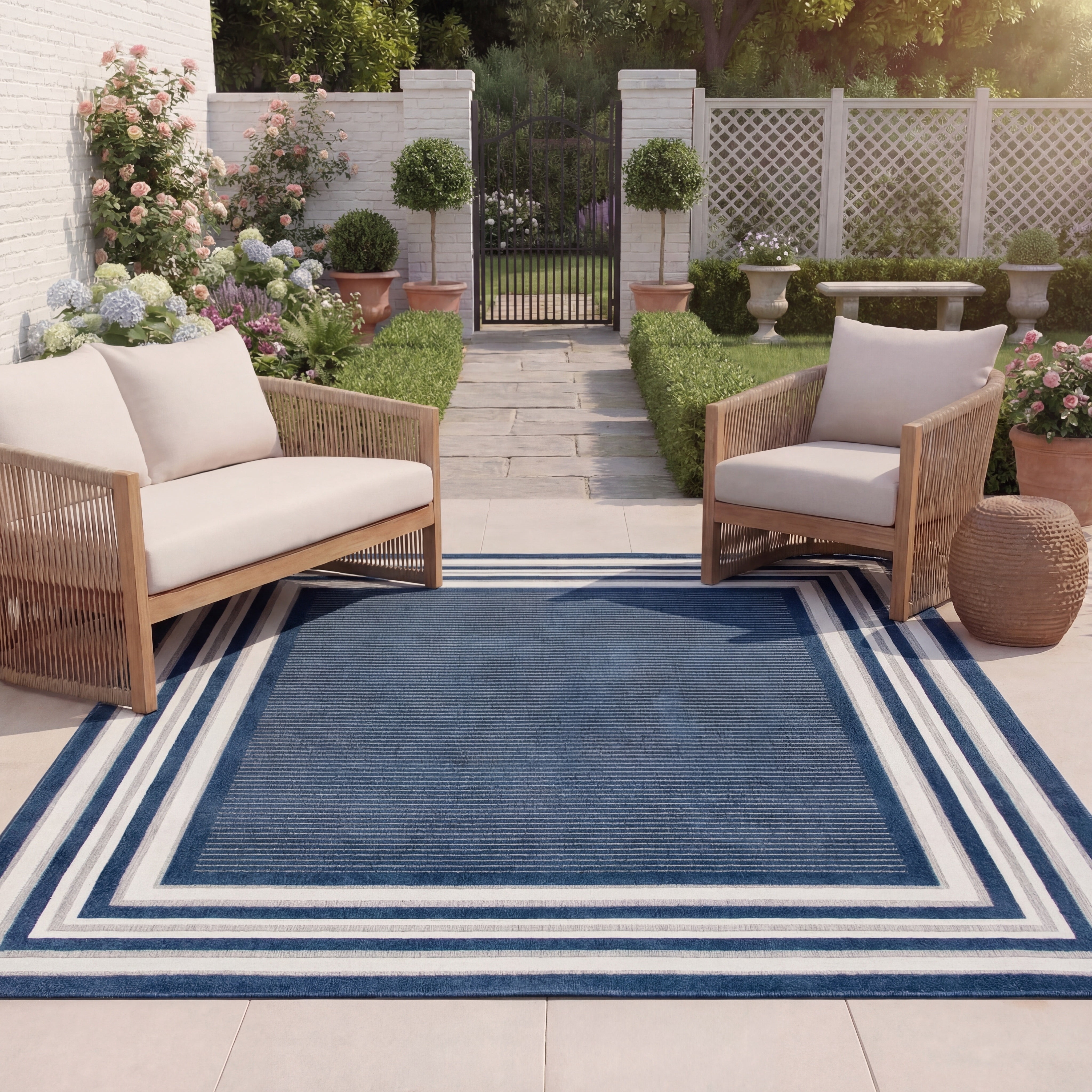 SAFAVIEH Cabana Henry Striped Indoor/Outdoor Area Rug, Blue/Ivory, 6'7" x 6'7" Square