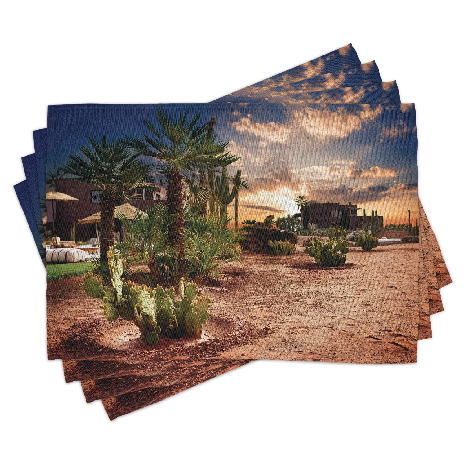 Desert Placemats Set of 4 Majestic Sky View Palm Trees and Cactus in
