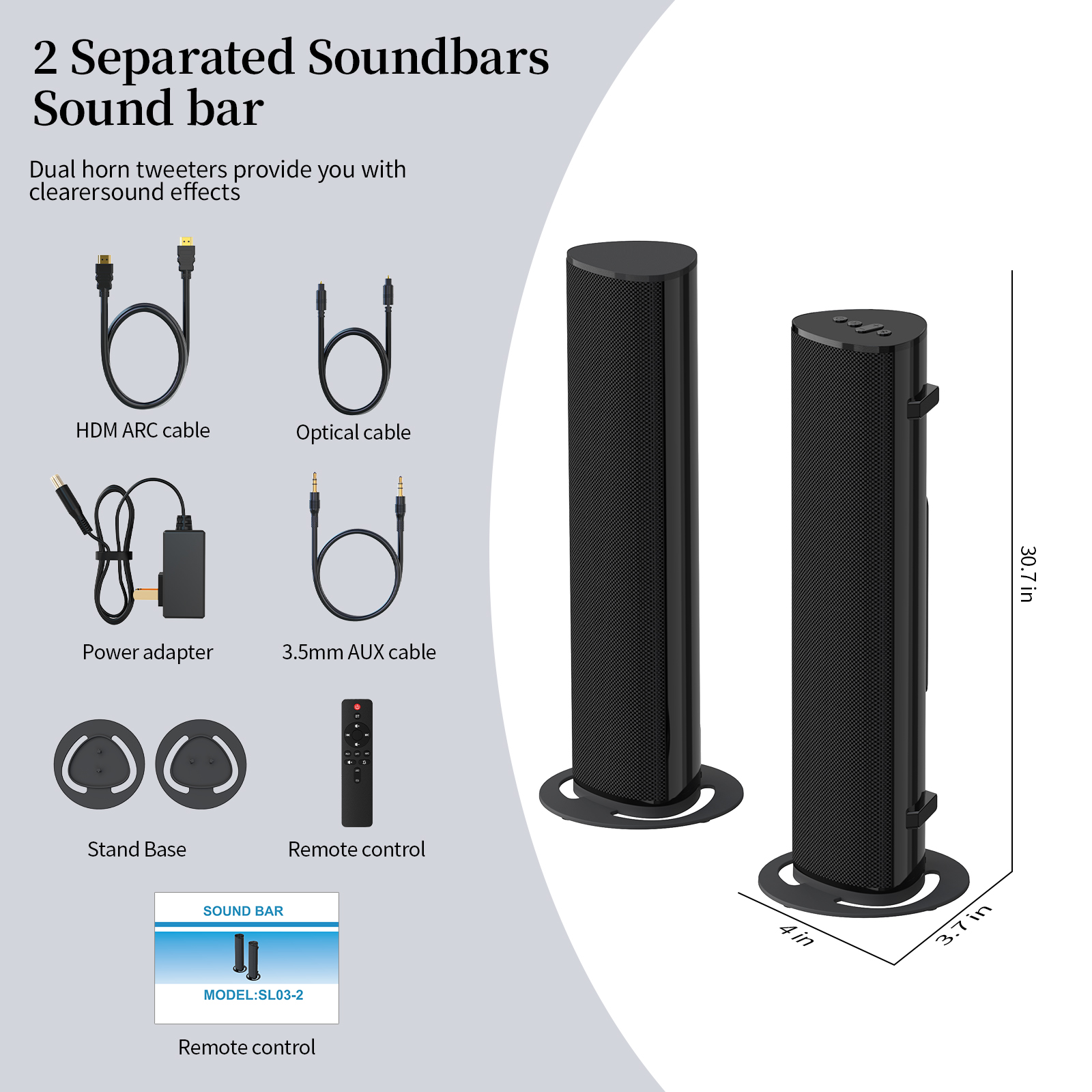 Barra de sonido Jierben para TV inteligente, desmontable 2 en 1, sistema de cine en casa con 3 modos de ecualización, conexión Bluetooth 5.4/HDMI-ARC/Óptico/AUX para PC/Juegos/Proyectores 3