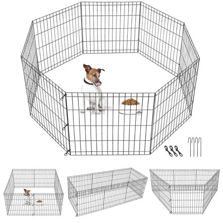 Pet Dog Playpen Puppy Folding Dog Exercise Fence Pen 8 Panels 24/30/36/42/48Inch