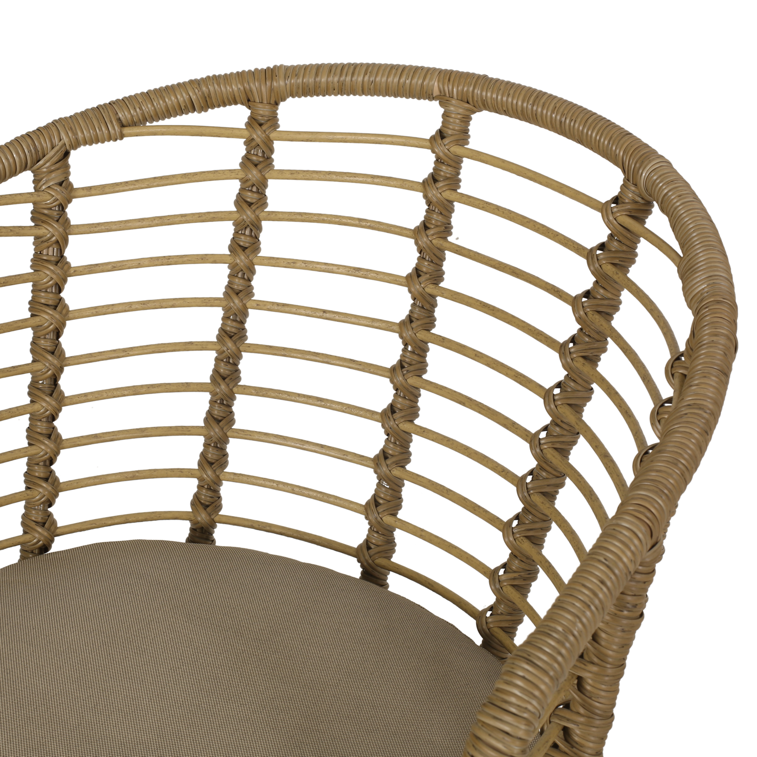 Sonnette Wicker Outdoor Chair with Water Resistant Cushion, Set of 2, Light Brown and Beige