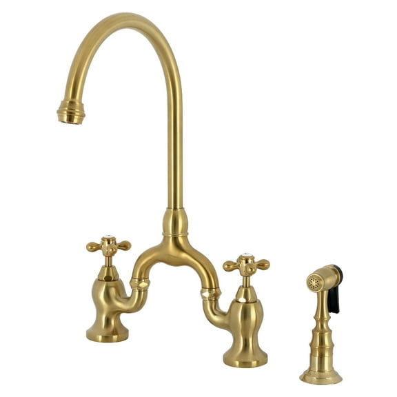 Kingston Brass KS7797AXBS English Country Bridge Kitchen Faucet with Brass Side Sprayer, Brushed Brass