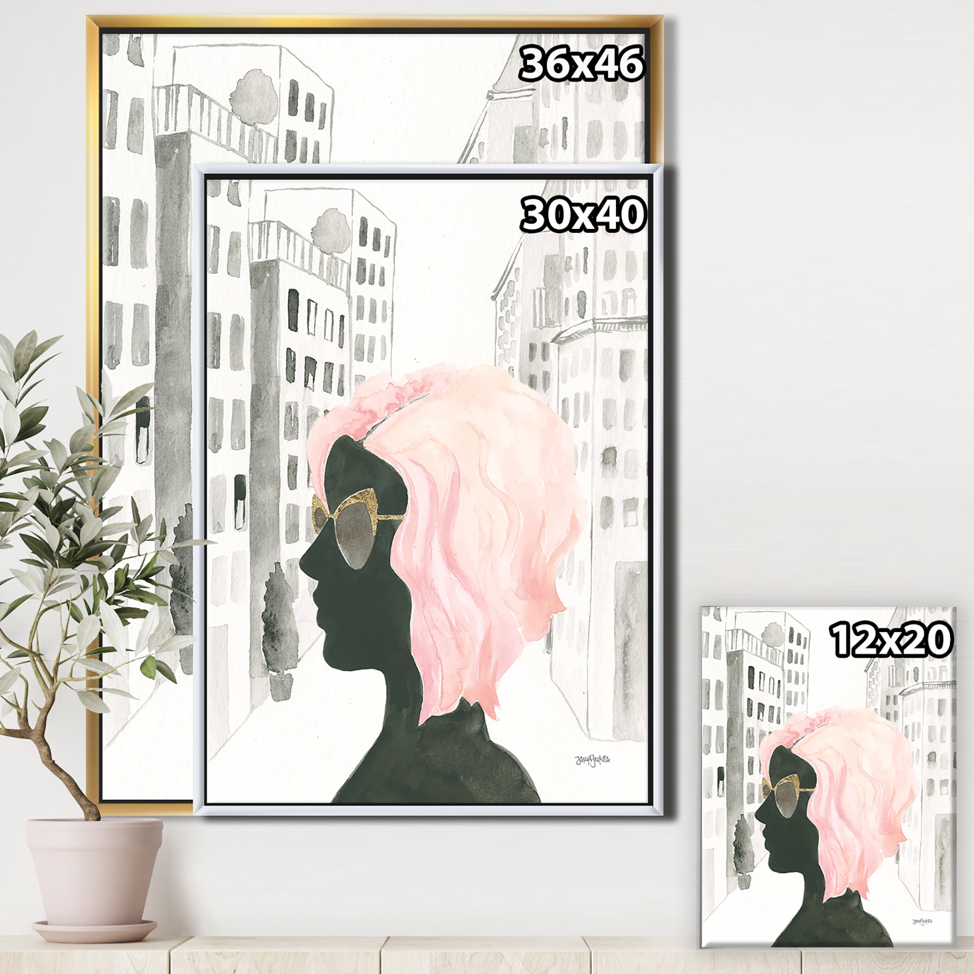 Designart ' Glam Pink Ladies IV ' Fashion Framed Canvas
