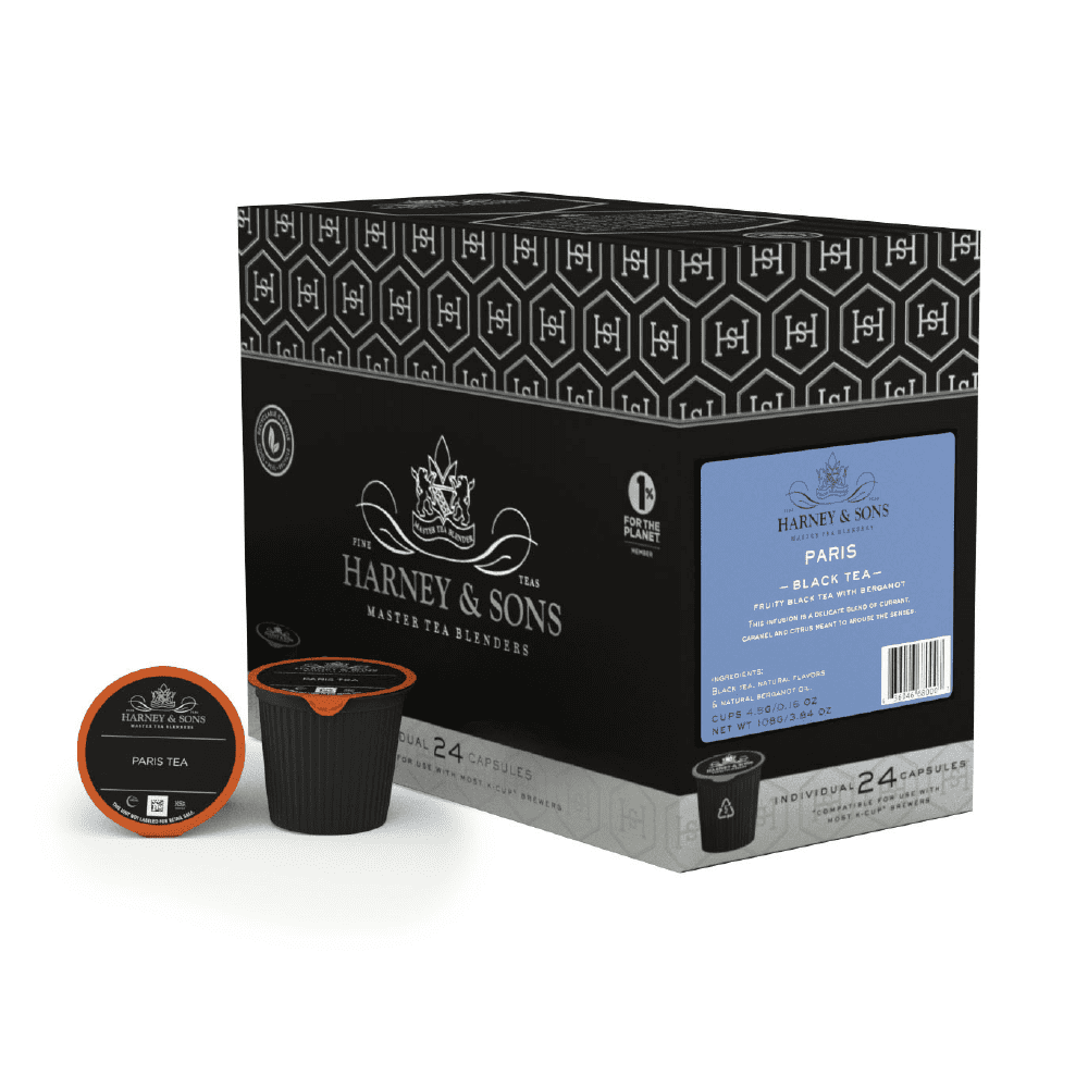 Harney and Sons Paris Black Single Serve Tea Pods, 24 Pack | Compatible with Keurig K Cup Brewers | No Sugar Added | One Capsule Per Cup